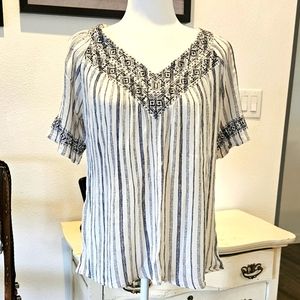 NWT'S- KNOX ROSE - Blue Striped Tunic Style Top w/ Accent Trim - Size S